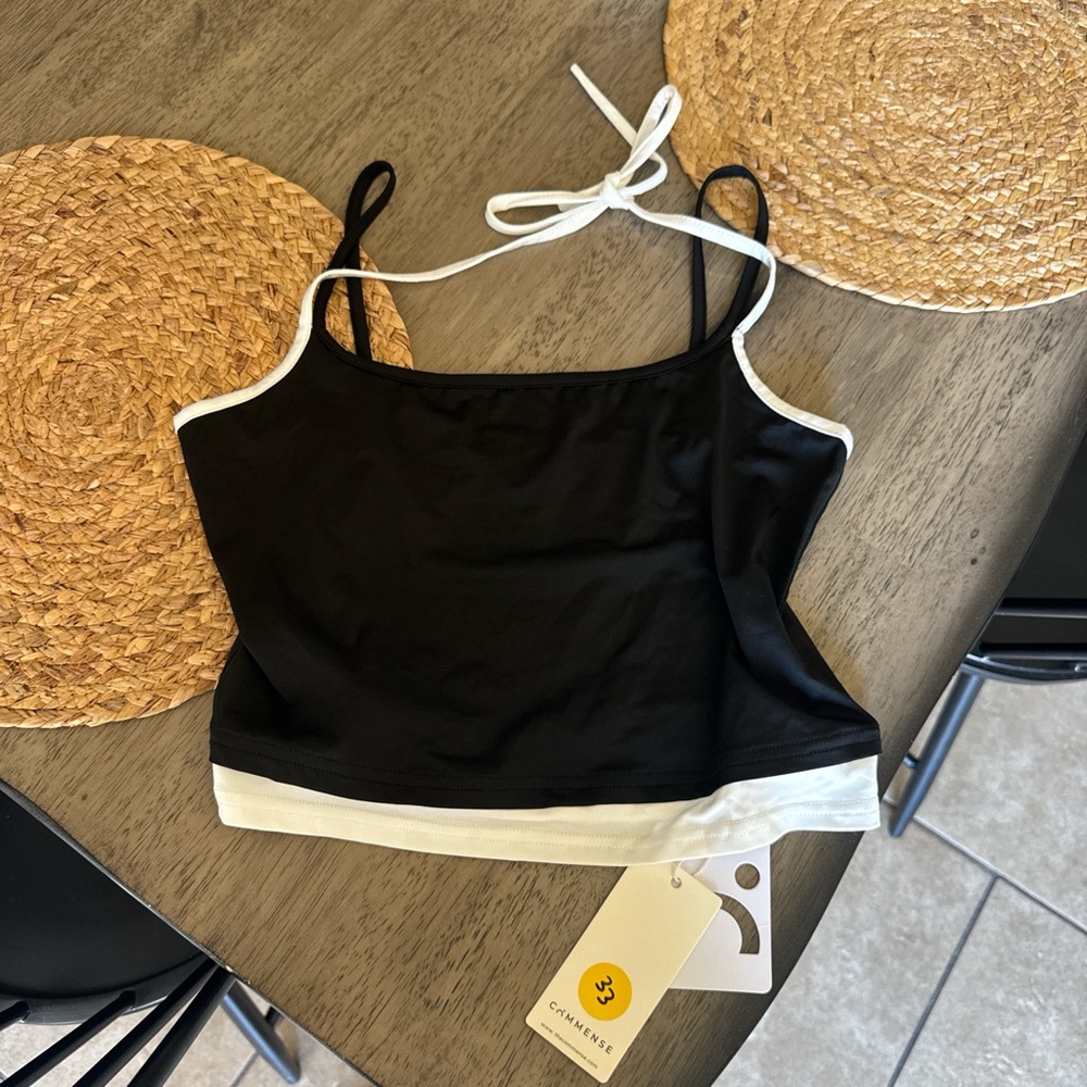Commense Black Crop Camisole with White Trim